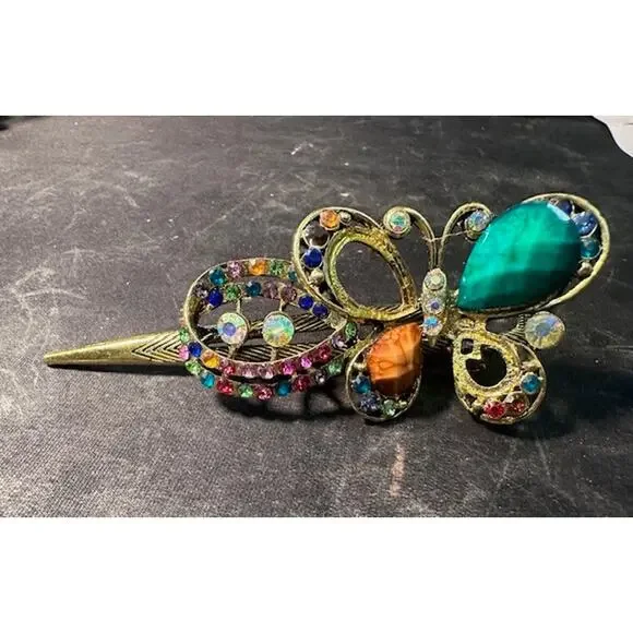 Green Open NWT Jeweled Butterfly Hair Clip / Barrette - Picture 2 of 2
